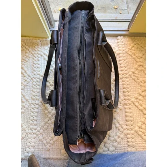 Poppy & Peonies Daily Tote Bag Black Nylon Laptop Sleeve Travel Work Bag - Picture 5 of 11